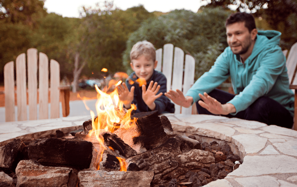 Fall Campfire Image Father and Son
