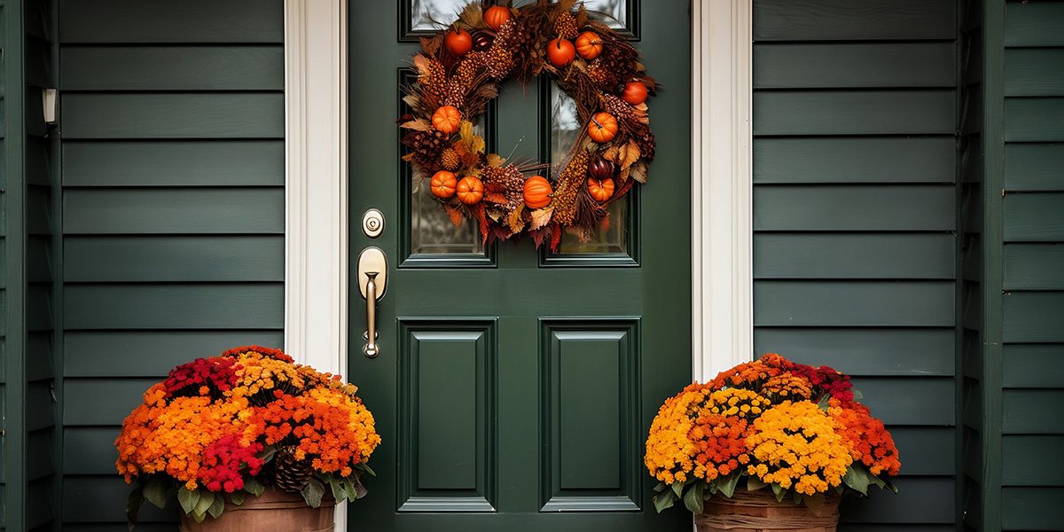 autumn decor wreath front door- Platt Hill Nursery- Chicago