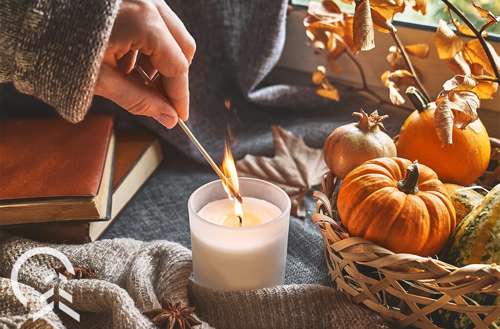 lighting autumn candle- Platt Hill Nursery- Chicago
