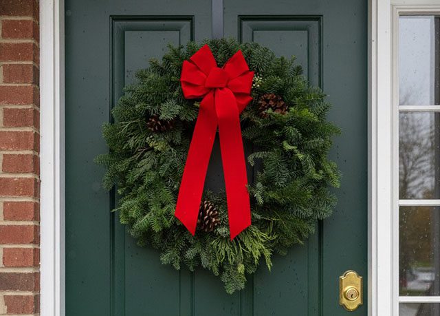 Classic Christmas Wreath with bow and pine cones